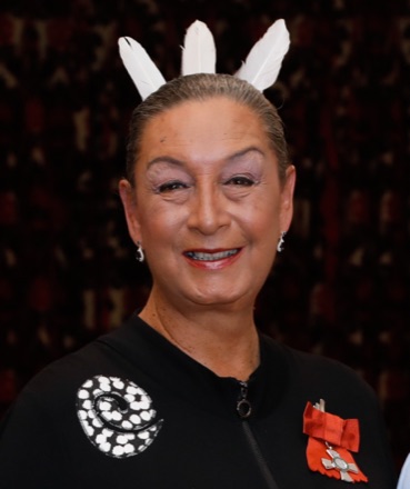 Georgina Beyer, photographed wearing her New Zealand Order of Merit insignia.