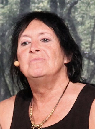 Sandy Stone, photographed speaking at a conference.